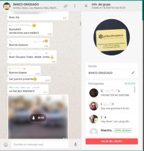 A screenshot of Whatsapp shows a group chat entitled Banco Graduado