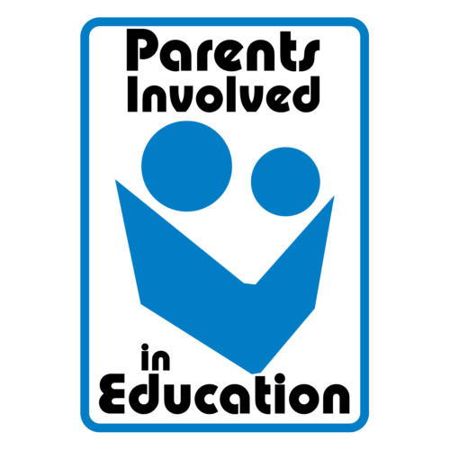 the PIE logo: two blue circles over a blue polygon representing a parent and a child reading a book